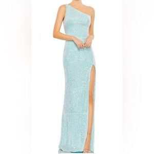 Mac Duggal One Shoulder Sequin Dress in Light Blue